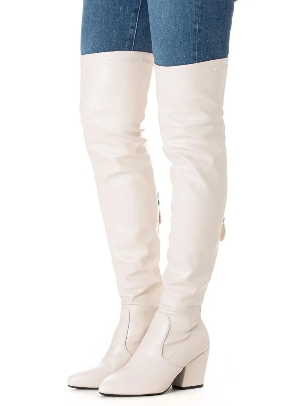 Women's Cream Suede Pointed Toe Flat Comfort Over the Knee Thigh High Boots